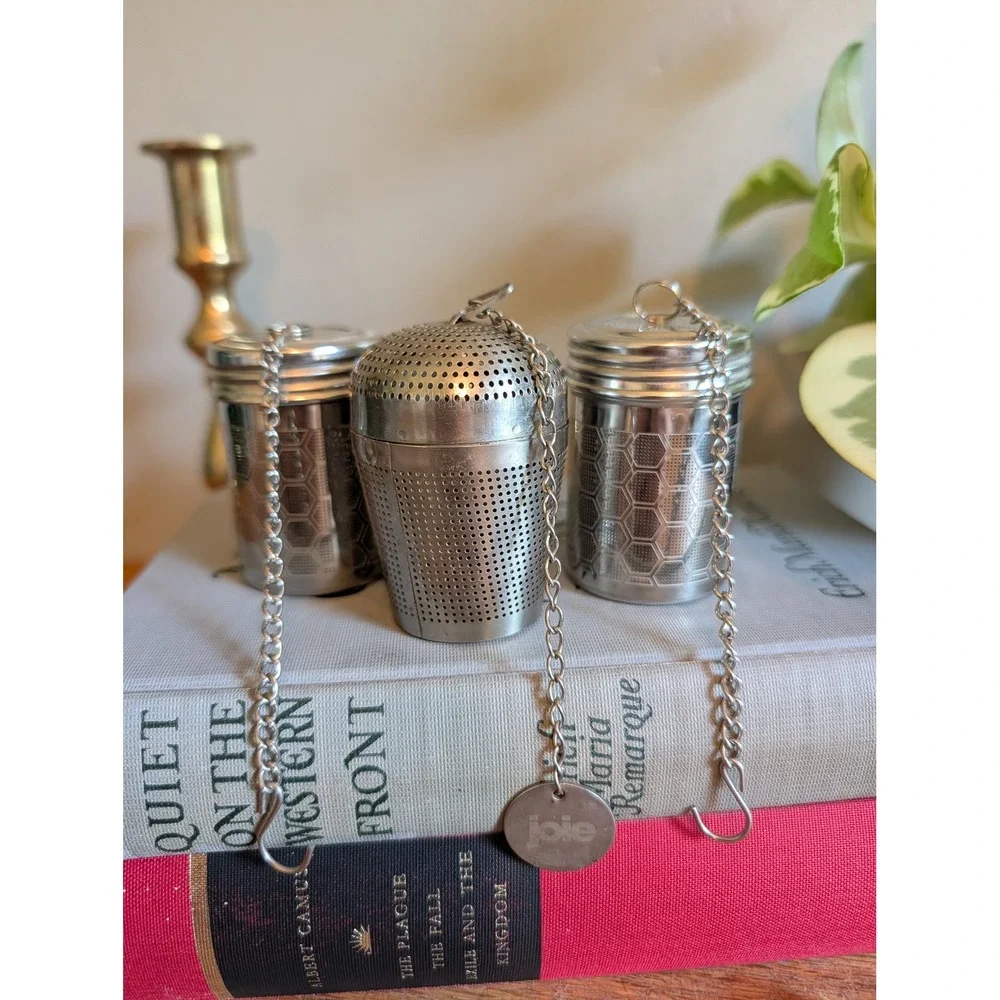 Vintage Joie Stainless Steel Tea Infuser Set Honeycomb Mesh Loose Leaf 3 Piece